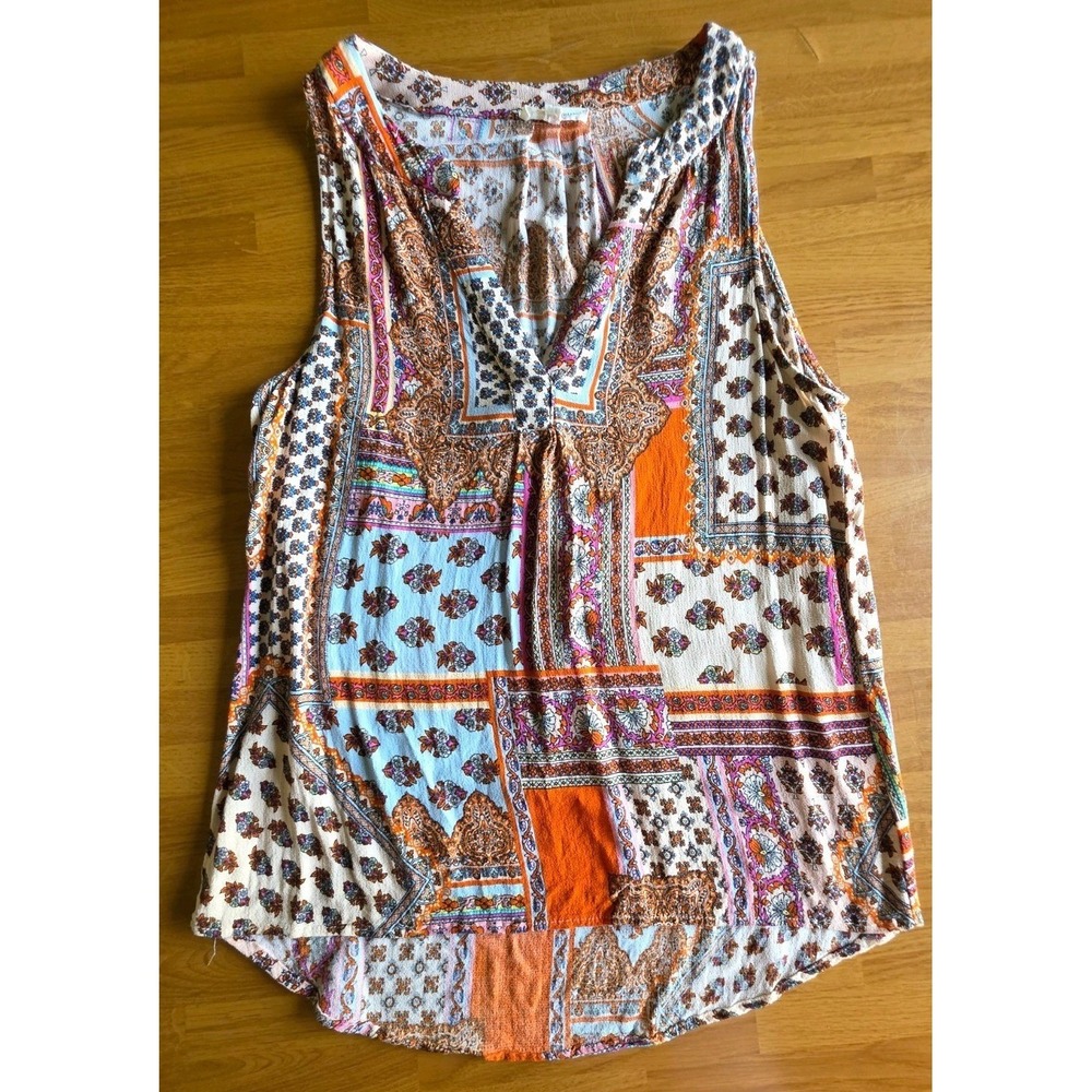 Christian Siriano New York Mixed Patchwork Paisley Sleeveless Blouse Orange Med